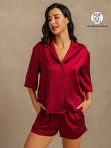 [Vin] SilkSilky-DK 19Momme Halv ærme Notchkrage Dame Pyjamas 001