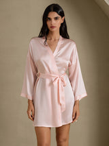 [Lys Pink] SilkSilky-DK 3/4 Sleeve Dame Morgenkåbe 001