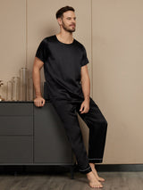 [Sort] SilkSilky-DK Short Sleeve Round Neck Pyjamas til Mænd 003