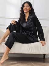 [Sort] SilkSilky-DK Long Sleeve Lapel Collar Dame Pyjamas 001