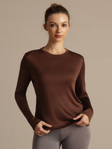 [Kaffe] SilkSilky-DK Langærmet Tight Crew Neck T-shirt til kvinder 001