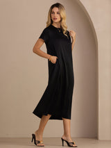[Sort] SilkSilky-DK Short Sleeve Round Neck Kjole 001
