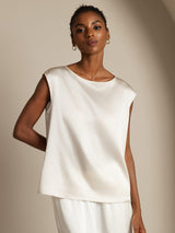[Hvid] SilkSilky-DK Cap Sleeve Round Neck T-shirt til kvinder 003