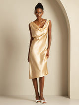 [Champagne] SilkSilky-DK Sleeveless Cowl Neck Kjole 005
