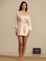 [Champagne] SilkSilky-DK 3/4 Sleeve Dame Morgenkåbe 008