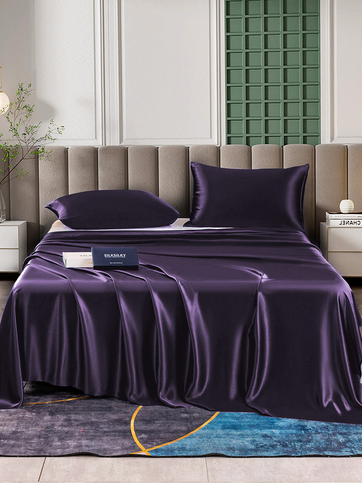[Mørke Lilla] SilkSilky-DK 22Momme Bedding Set 001,