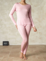 [Lyserød] SilkSilky-DK Long Sleeve Round Neck Dame Lange Underbukser 003