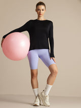 [Sort] SilkSilky-DK Langærmet Tight Crew Neck T-shirt til kvinder 008