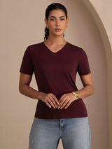 [Vin] SilkSilky-DK Short Sleeve V Neck T-shirt til kvinder 004