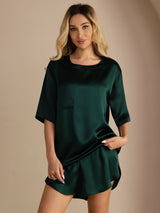 [Mørkegrøn] SilkSilky-DK Short Sleeve Round Neck Dame Pyjamas 004