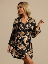 [Sort Drage] SilkSilky-DK 3/4 Sleeve Dame Morgenkåbe 003