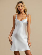 [Lyseblå] SilkSilky-DK Sleeveless V Neck Natkjole 005