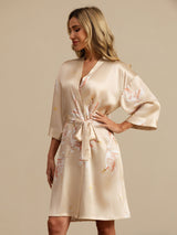 [Champagne] SilkSilky-DK 19Momme 3/4 ærme Dame Morgenkåbe 001