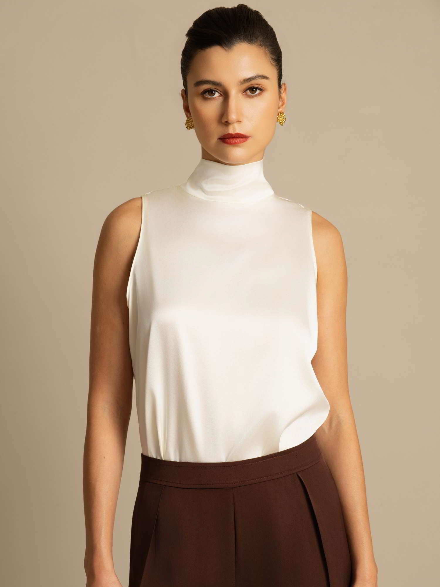 [Elfenben] SilkSilky-DK 19Momme Silke Blouse 005