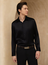 [Sort] SilkSilky-DK Long Sleeve Lapel Collar Herreskjorte 004