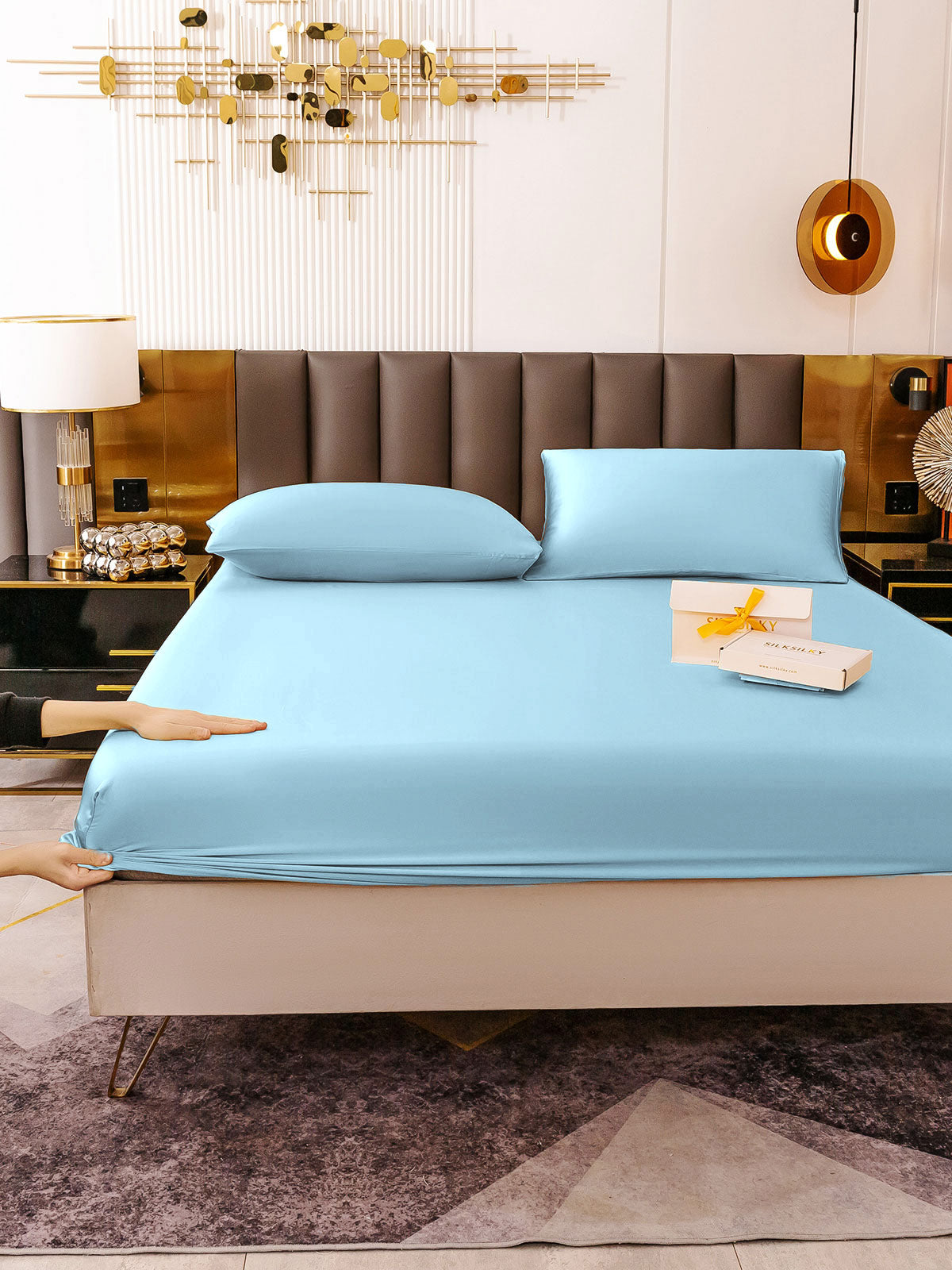 [Lyseblå] SilkSilky-DK 19Momme Bedding Set 004