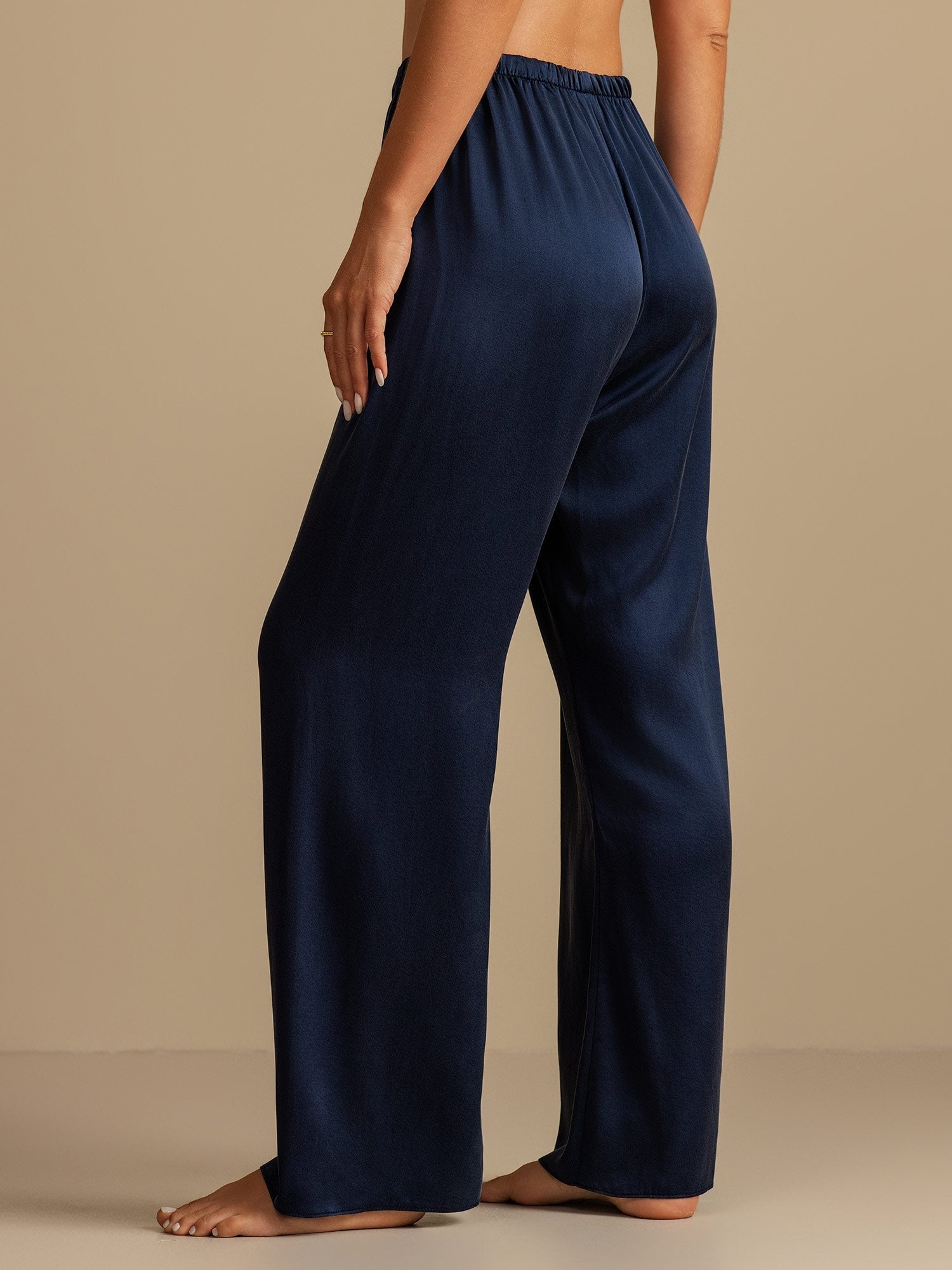 [Mørkeblå] SilkSilky-DK 19Momme Silke Womens Sleep Bottoms 002,