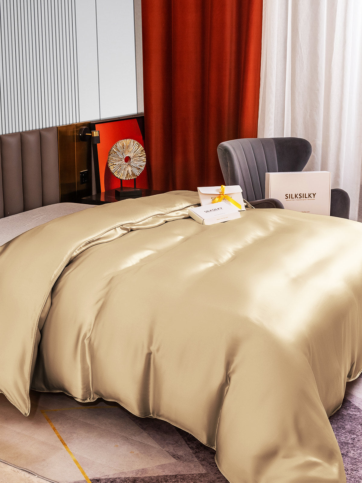 [Beige] SilkSilky-DK 22Momme Duvet Cover 002