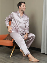 [Bleg Mauve] SilkSilky-DK Langærmet Notchkrage Pyjamas til Mænd 006