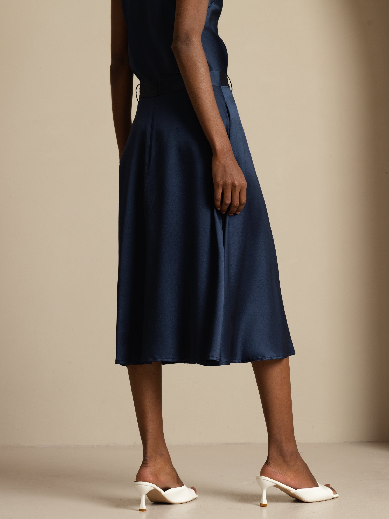 [Mørkeblå] SilkSilky-DK 19Momme Silke Skirt 002