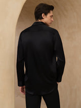 [Sort] SilkSilky-DK Long Sleeve Lapel Collar Herreskjorte 002
