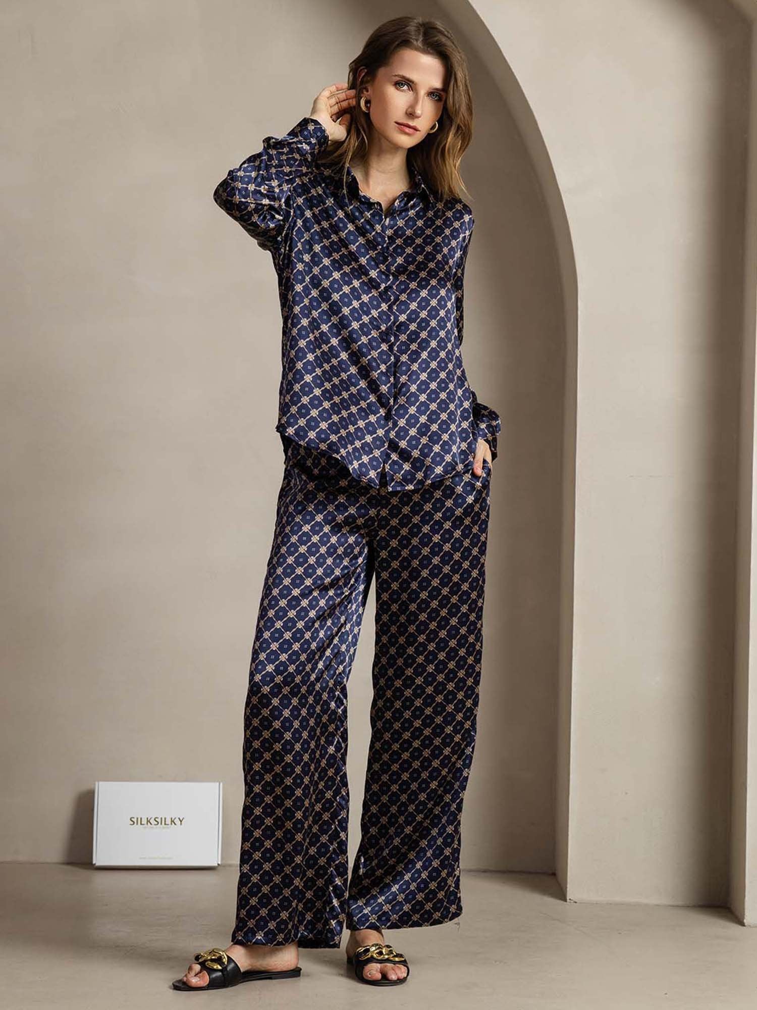 [MarineKæde] SilkSilky-DK 19Momme Silke Lapel Collar Women''s Outfit Sets 003