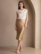 [Hvid] SilkSilky-DK Cap Sleeve Cowl Neck T-shirt til kvinder 006