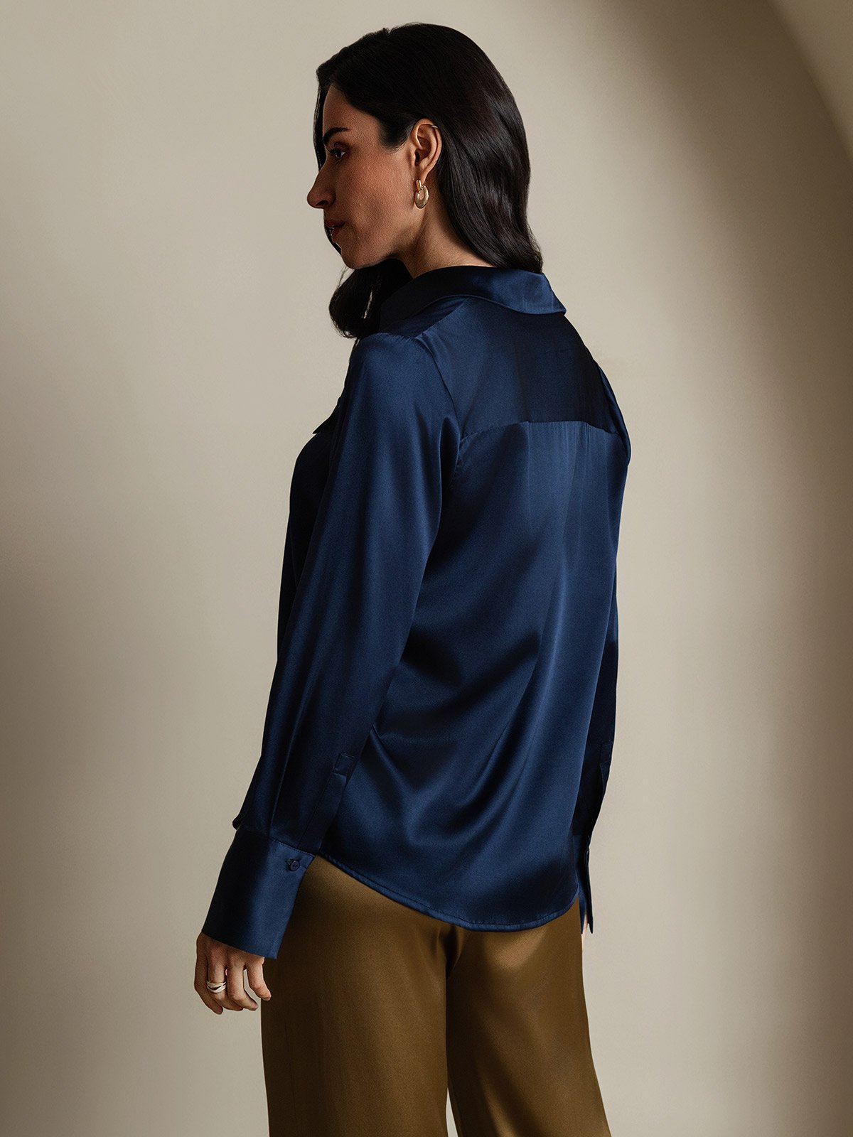 SilkSilky-DK 19Momme Silke Womens Shirt Mørkeblå 002