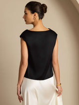 [Sort] SilkSilky-DK Cap Sleeve Cowl Neck T-shirt til kvinder 003