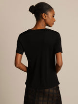 [Sort] SilkSilky-DK Kort ærme Rund Hals T-shirt til kvinder 002