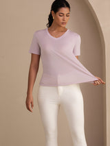 [Lavendel] SilkSilky-DK Short Sleeve V Neck T-shirt til kvinder 005