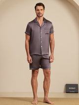 [Lilla Grå] SilkSilky-DK Short Sleeve Lapel Collar Pyjamas til Mænd 003