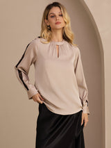 [Tan] SilkSilky-DK Long Sleeve Keyhole Neck Damebluser 001