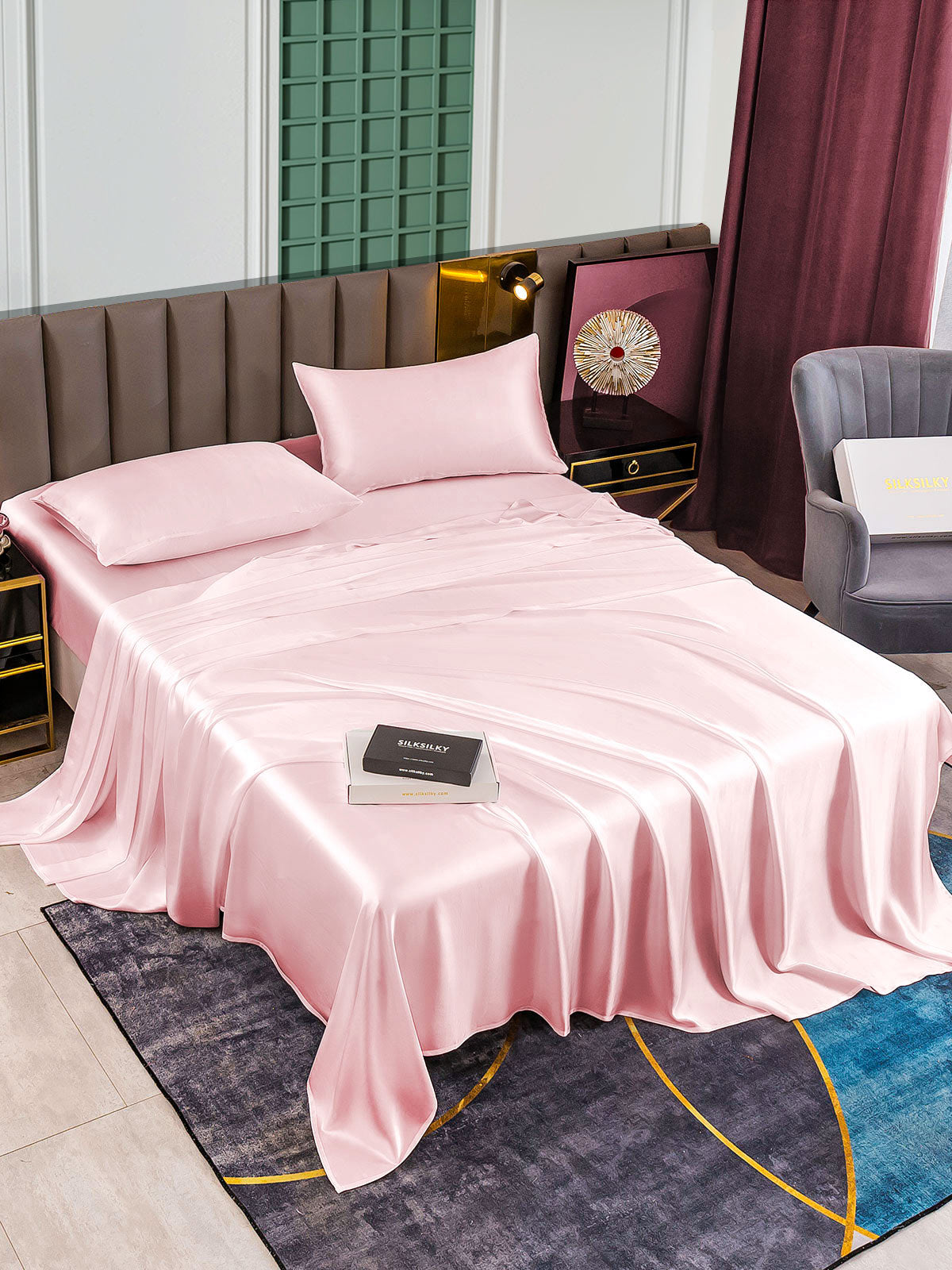 [Lyserød] SilkSilky-DK 25Momme Bedding Set 002