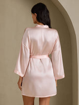 [Lys Pink] SilkSilky-DK 3/4 Sleeve Dame Morgenkåbe 002