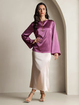 [Mørke Lilla] SilkSilky-DK Long Sleeve Boat Neck Bluse 006