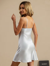 [Lyseblå] SilkSilky-DK Sleeveless V Neck Natkjole 002