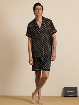 [Sort Kæde] SilkSilky-DK Short Sleeve Lapel Collar Pyjamas til Mænd 006