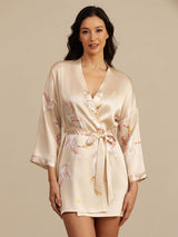 [Champagne] SilkSilky-DK 3/4 Sleeve Dame Morgenkåbe 006