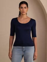 [Mørkeblå] SilkSilky-DK Half Sleeve T-shirt til kvinder 001