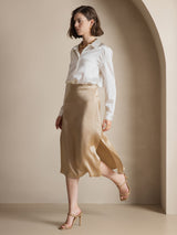 [Hvid] SilkSilky-DK Long Sleeve Lapel Collar Dameskjorte 006