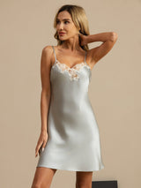 [Lyseblå] SilkSilky-DK Sleeveless V Neck Natkjole 005