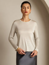 [Grå] SilkSilky-DK Long Sleeve Crew Neck T-shirt til kvinder 006