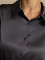 [Mørkegrå] SilkSilky-DK Long Sleeve Lapel Collar Dameskjorte 006