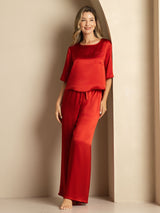 [Vin] SilkSilky-DK Halv ærme Rund Hals Dame Pyjamas 006