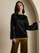 [Sort] SilkSilky-DK Long Sleeve Boat Neck Bluse 001