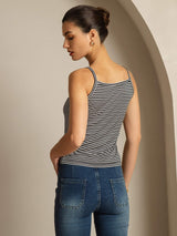 [Sort Stribe] SilkSilky-DK Square Neck Camisole Top 002