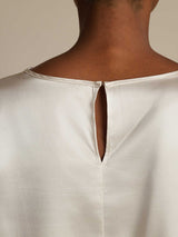 [Hvid] SilkSilky-DK Long Sleeve Boat Neck Bluse 005