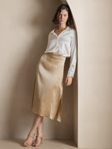 [Hvid] SilkSilky-DK Long Sleeve Lapel Collar Dameskjorte 005