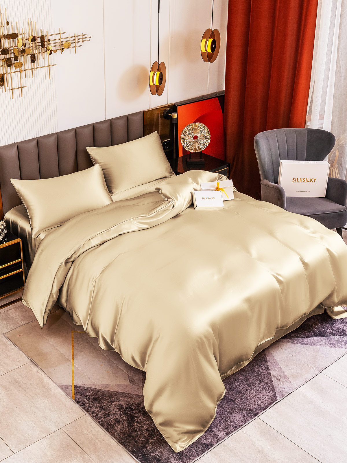 [Beige] SilkSilky-DK 19Momme Bedding Set 001